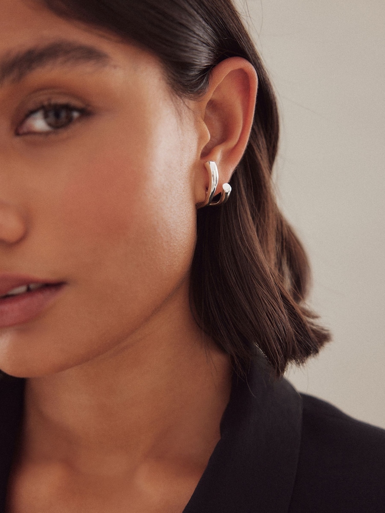 Silver Tone Recycled Metal Over Lobe Cuff Earrings - Image 2 of 4