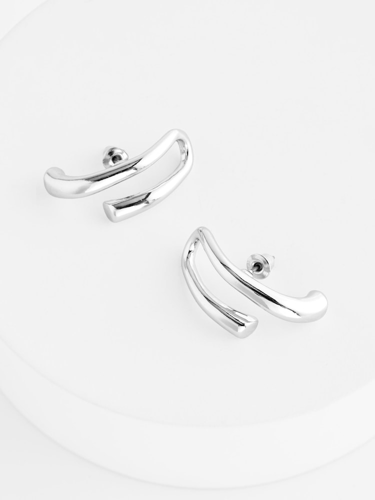 Silver Tone Recycled Metal Over Lobe Cuff Earrings - Image 4 of 4
