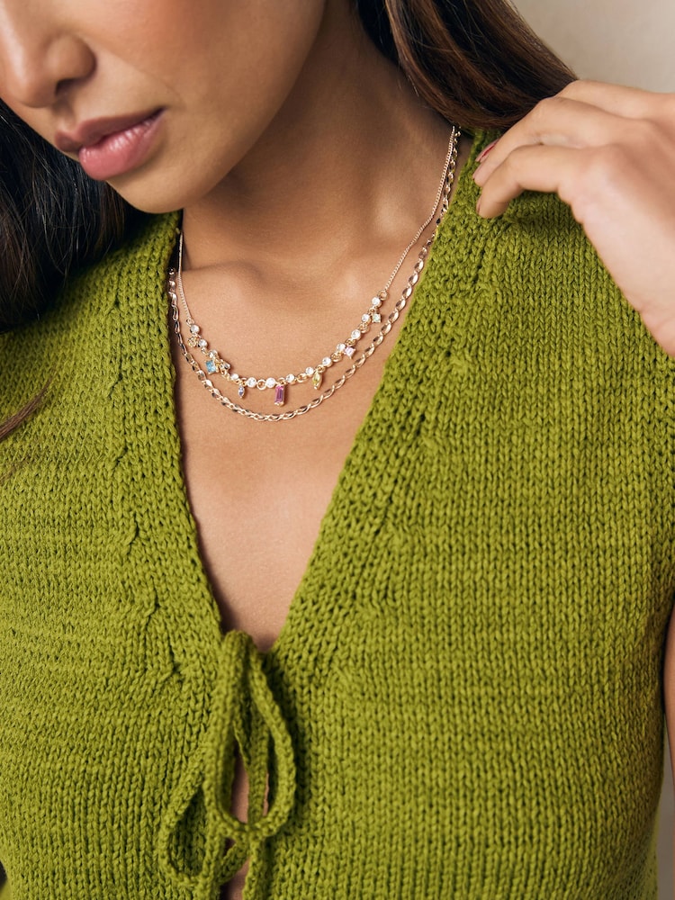 Gold Tone Delicate Sparkle Multilayer Necklace Made With Recycled Zinc And Brass - Image 2 of 4