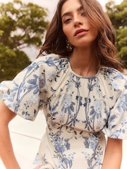 Lipsy White Placement Print Short Puff Sleeve Mini Dress - Image 3 of 4