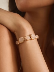 Gold Tone Rose Quartz Stone Stretch Bracelet - Image 2 of 6