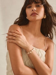 Gold Tone Rose Quartz Stone Stretch Bracelet - Image 4 of 6