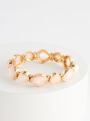 Gold Tone Rose Quartz Stone Stretch Bracelet - Image 5 of 6