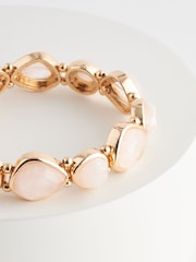 Gold Tone Rose Quartz Stone Stretch Bracelet - Image 6 of 6