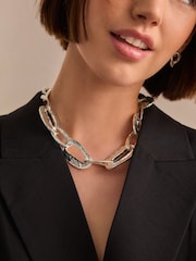 لون فضي - Chunky Molten Chain Necklace - صورة 2 من 6
