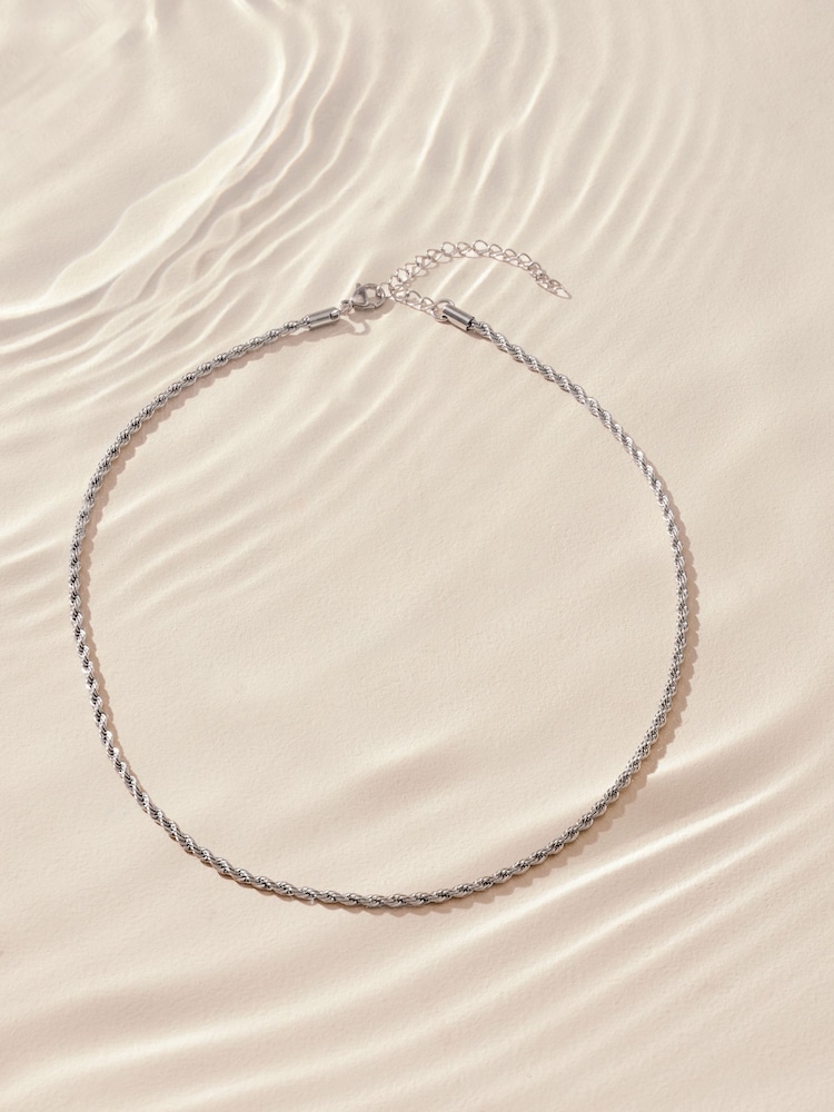 Tonalité argentée - Collier à chaîne torsadée en acier inoxydable - Image 5 of 7