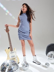 Lipsy Blue Teen Crinkle Texture Ruched Dress (9-16yrs) - Image 2 of 4