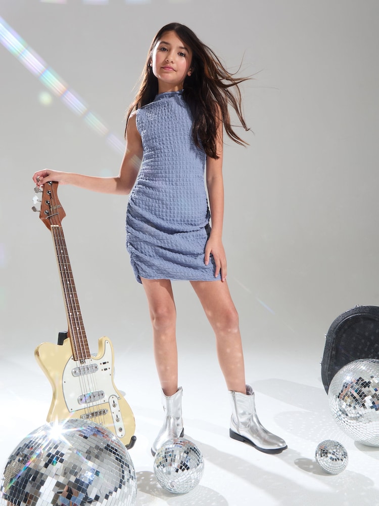 Lipsy Blue Teen Crinkle Texture Ruched Dress (9-16yrs) - Image 2 of 4