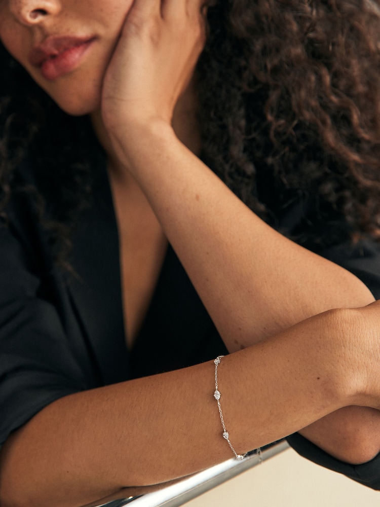 Sterling Silver Oval Cubic Zirconia Sparkle Bracelet - Image 1 of 4