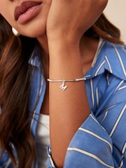 Sterling Silver Initial Cubic Zirconia Beaded Stretch Bracelet - Image 1 of 3