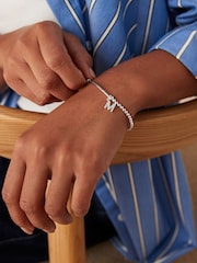 Sterling Silver Initial Cubic Zirconia Beaded Stretch Bracelet - Image 2 of 3