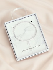 Sterling Silver Initial Cubic Zirconia Beaded Stretch Bracelet - Image 4 of 5