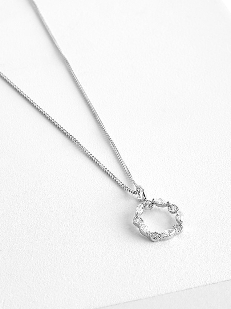 Sterlingsilber - Halskette mit kreisförmigem Zirkon-Anhänger - Bild 3 von 3