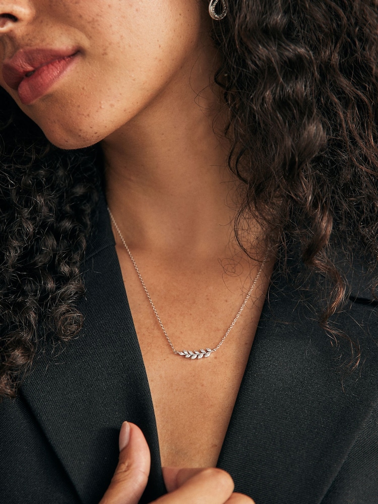 Sterling Silver Leaf Cubic Zirconia Necklace - Image 1 of 5