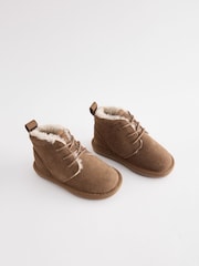 Tan Brown Lace Up Warm Lined Suede Boots - Image 1 of 5