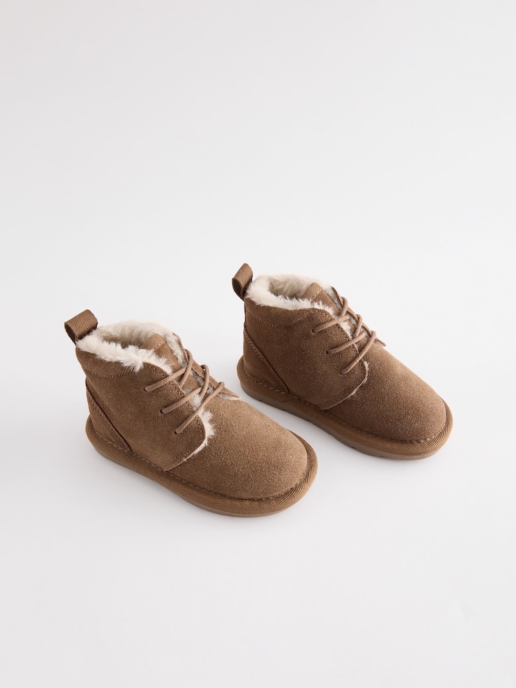Tan Brown Lace Up Warm Lined Suede Boots - Image 1 of 5