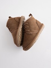 Tan Brown Lace Up Warm Lined Suede Boots - Image 5 of 5