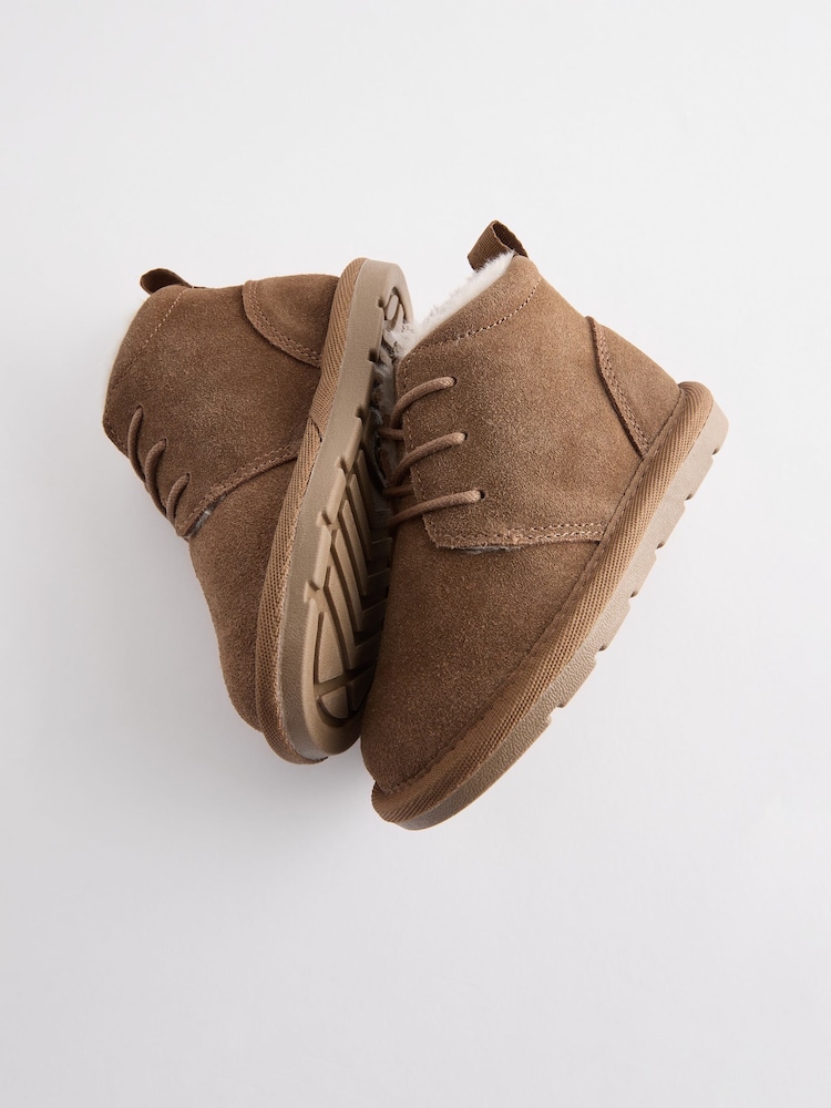 Tan Brown Lace Up Warm Lined Suede Boots - Image 5 of 5