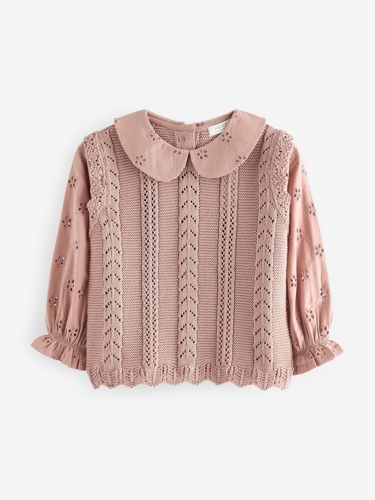 Pink 100% Cotton Collar Jumper (3mths-7yrs) - Image 1 of 4