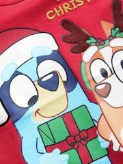 Red Bluey Long Sleeve Christmas 100% Cotton T-Shirt (6mths-8yrs) - Image 3 of 4