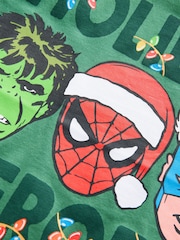 Green 100% Cotton Long Sleeve Marvel Christmas T-Shirt (3mths-8yrs) - Image 4 of 4
