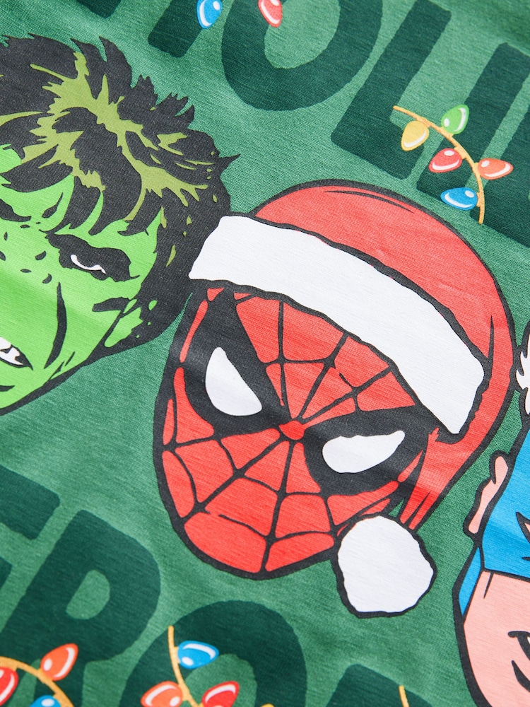 Green 100% Cotton Long Sleeve Marvel Christmas T-Shirt (3mths-8yrs) - Image 4 of 4