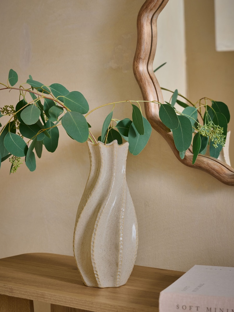 Natural Extra Large Pleated Ceramic Medium Floor Vase - Image 1 of 4