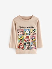 Neutral 100% Cotton Mickey Mouse Long Sleeve T-Shirt (3mths-8yrs) - Image 1 of 5