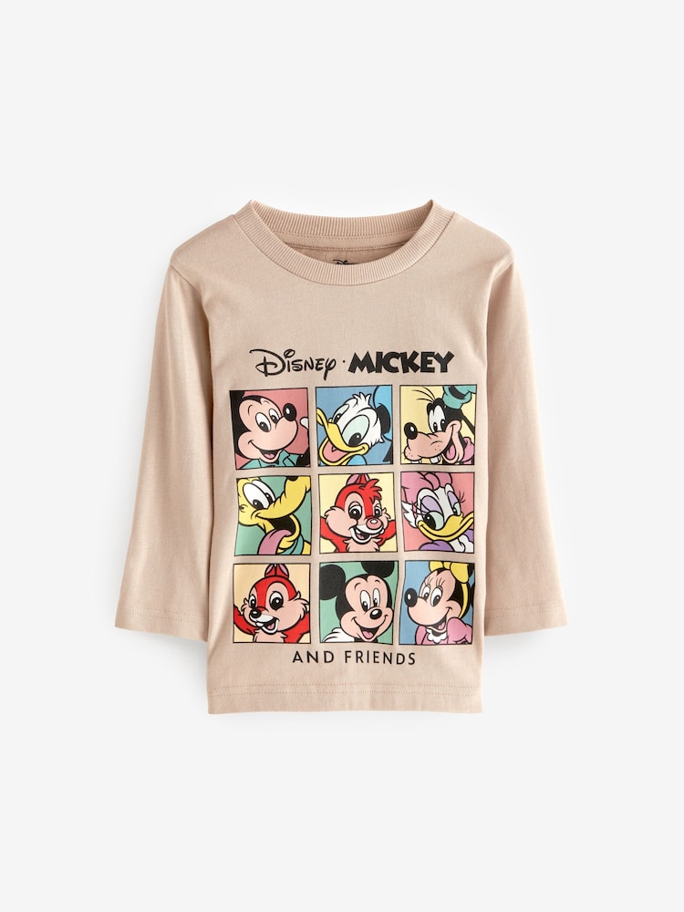 Neutral 100% Cotton Mickey Mouse Long Sleeve T-Shirt (3mths-8yrs) - Image 1 of 5