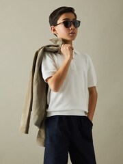 Reiss White Ivor 3-9 yrs Textured Quarter Zip Polo Shirt - Image 1 of 5