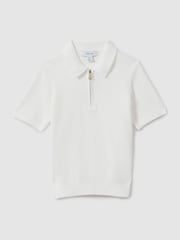 Reiss White Ivor 3-9 yrs Textured Quarter Zip Polo Shirt - Image 2 of 5