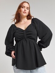 Simply Be Black Bow Front Long Sleeve Blouse - Image 1 of 3