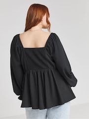 Simply Be Black Bow Front Long Sleeve Blouse - Image 2 of 3