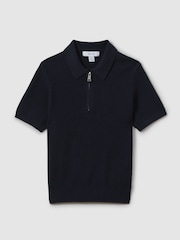 Angkatan laut - Kemeja Polo Reiss Ivor Textured Quarter Zip - Gambar 2 dari 5