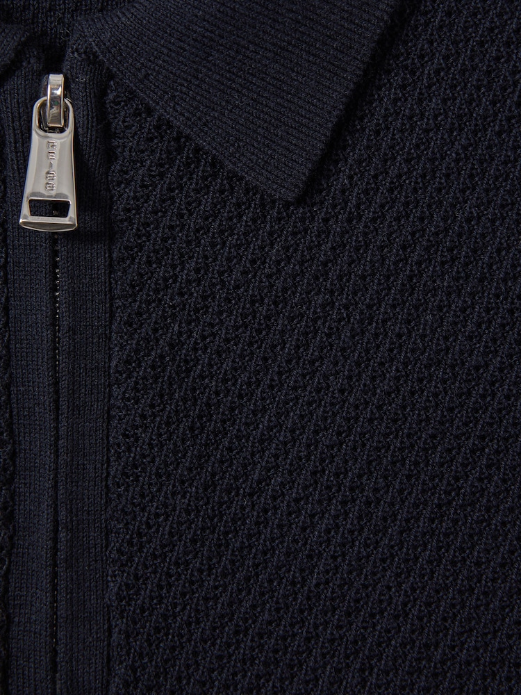 Reiss Navy Ivor 9-13 yrs Textured Quarter Zip Polo Shirt - Image 5 of 5