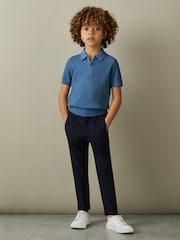 Reiss Blue Ivor 9-13 yrs Textured Quarter Zip Polo Shirt - Image 1 of 5