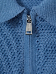 Reiss Blue Ivor 9-13 yrs Textured Quarter Zip Polo Shirt - Image 5 of 5