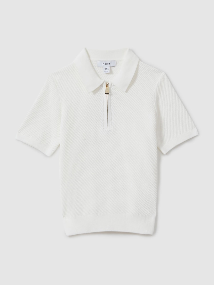 Reiss White Ivor 9-13 yrs Textured Quarter Zip Polo Shirt - Image 2 of 5
