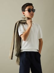 Reiss White Ivor 9-13 yrs Textured Quarter Zip Polo Shirt - Image 4 of 5