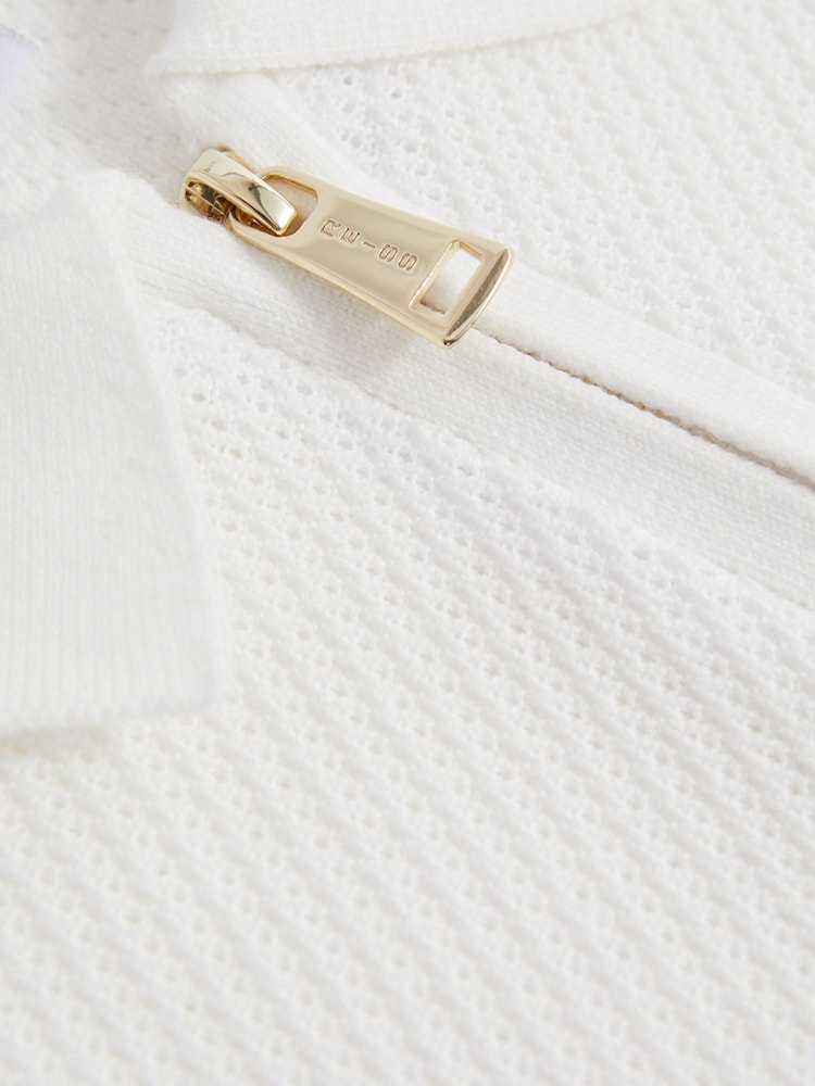 Reiss White Ivor 9-13 yrs Textured Quarter Zip Polo Shirt - Image 5 of 5