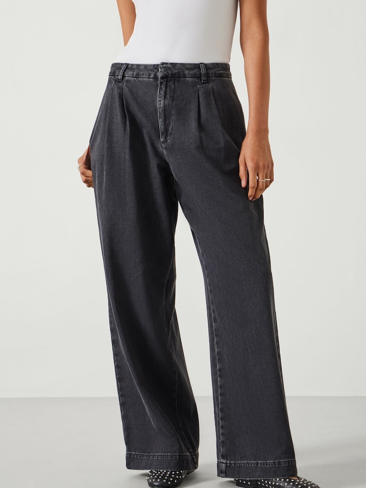 Hush Black Lya Pleated Wide Leg Jeans - Image 1 of 6