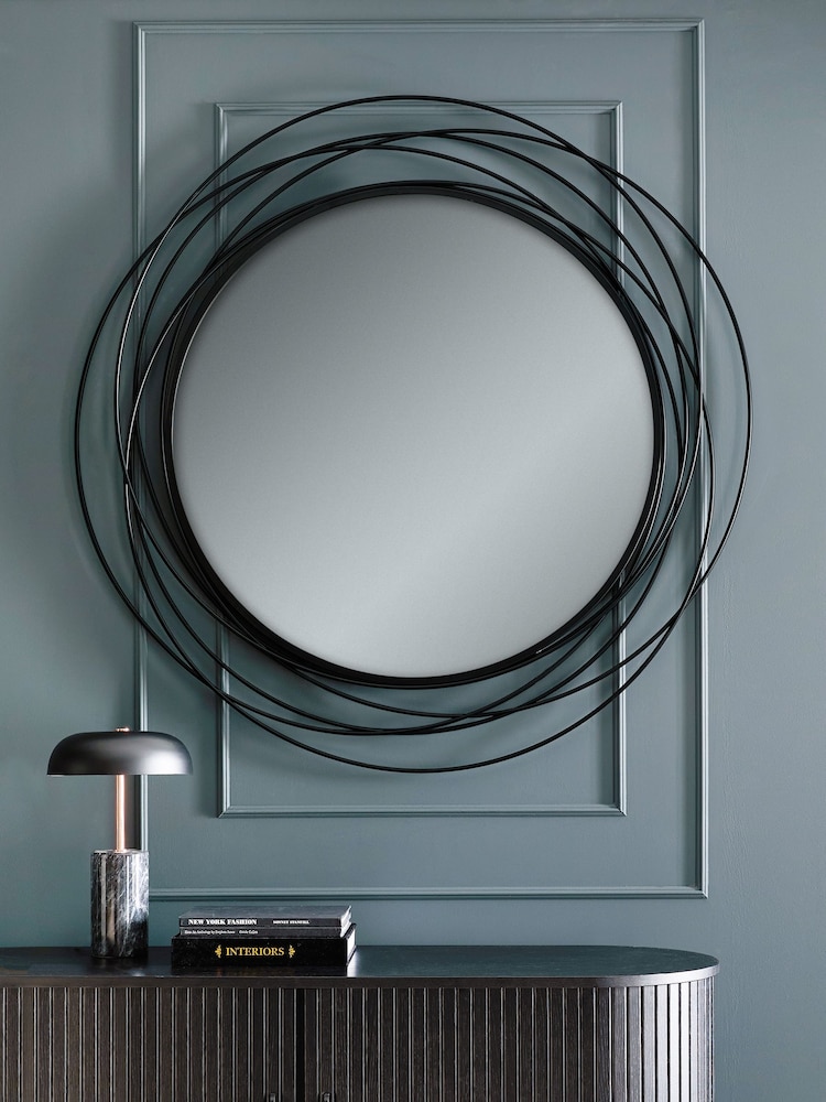 Black Extra Large Contemporary Round 120cm Wall Mirror - Image 1 of 5