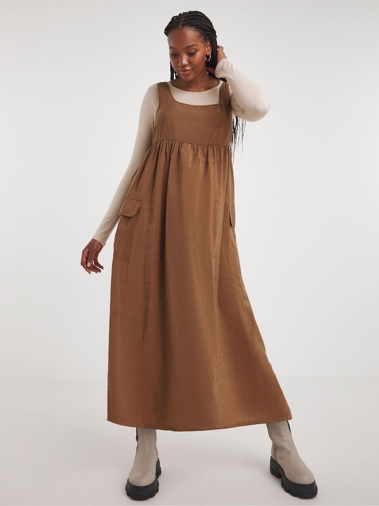 Simply Be Brown Microfibre Midi Dress - Image 1 of 4