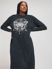 Simply Be Grey Long Sleeved Graphic T-Shirt Dress - Image 3 of 4