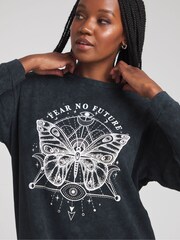 Simply Be Grey Long Sleeved Graphic T-Shirt Dress - Image 4 of 4