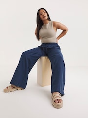 Simply Be Blue Linen Mix Wide Leg Trousers - Image 1 of 4