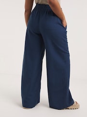 Simply Be Blue Linen Mix Wide Leg Trousers - Image 2 of 4