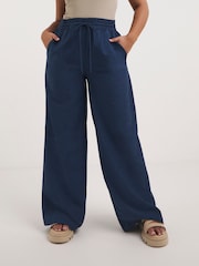 Simply Be Blue Linen Mix Wide Leg Trousers - Image 3 of 4