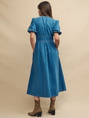 Nobody's Child Blue Denim Short Sleeve Starlight Plain Midi Dress - Image 2 of 3