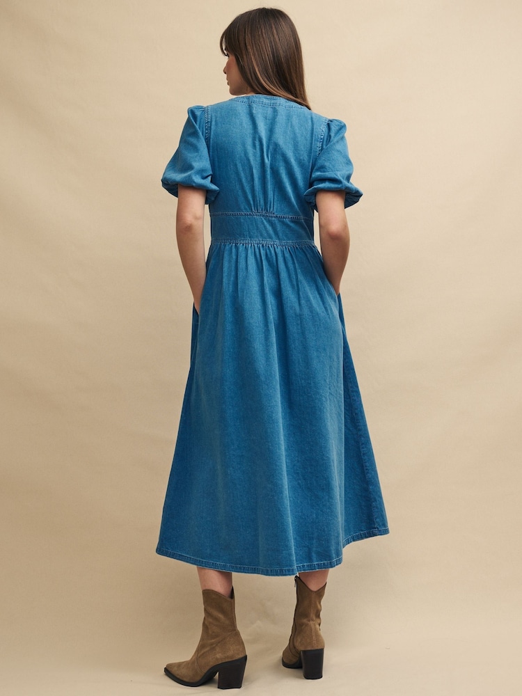 Nobody's Child Blue Denim Short Sleeve Starlight Plain Midi Dress - Image 2 of 3
